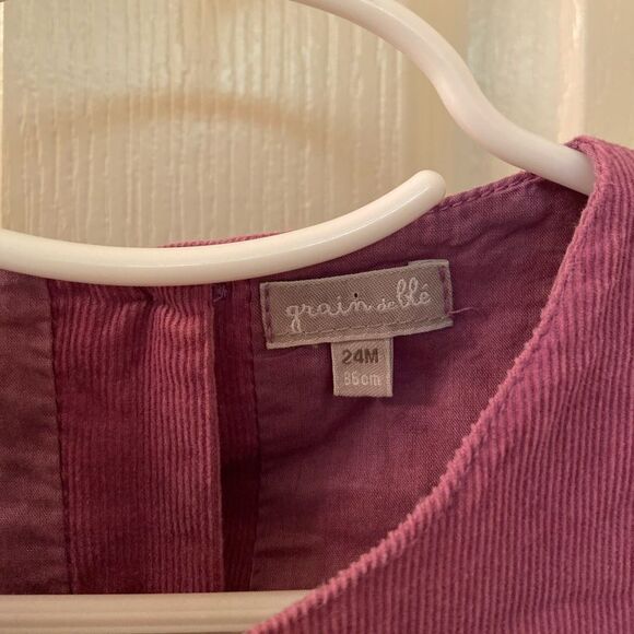 Grain de ble Girls Purple Corduroy Pinafore Button Down Back Dress Sz 24 Months - Picture 5 of 6